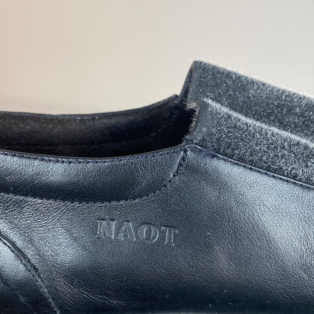 Naot Black Leather Mixed Media Chunky Loafer w/ Gray Fabric Detail Size EU 38.5 - Picture 14 of 16